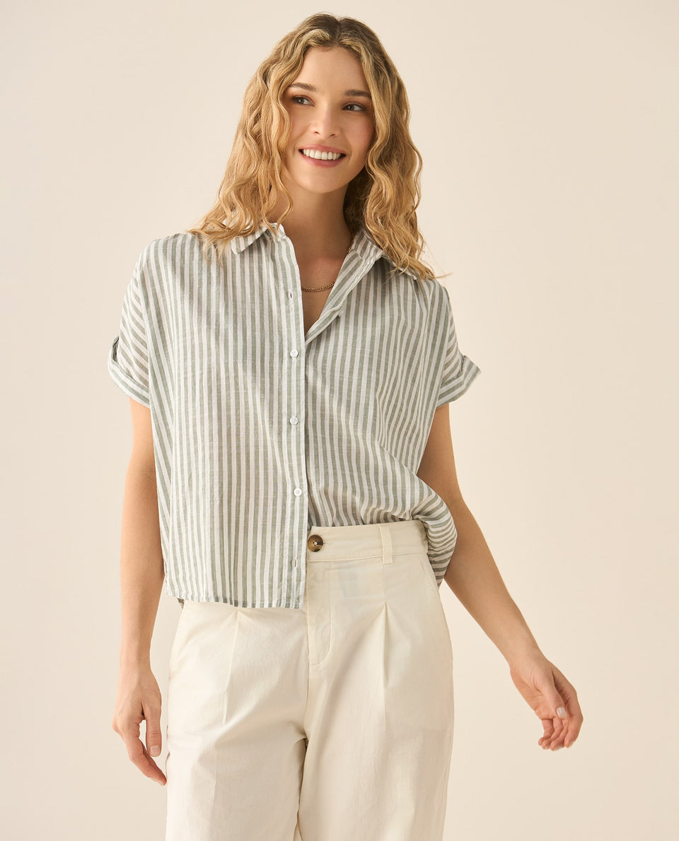 Camisa a rayas con recogido en hombros y posterior para mujer - Verde 34_613G032_VER170627_4