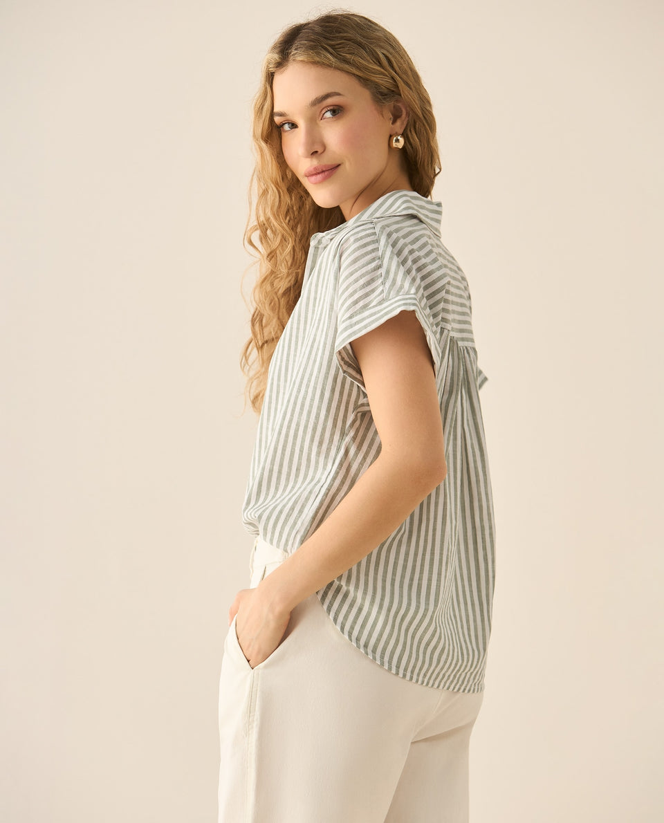 Camisa a rayas con recogido en hombros y posterior para mujer - Verde 34_613G032_VER170627_5
