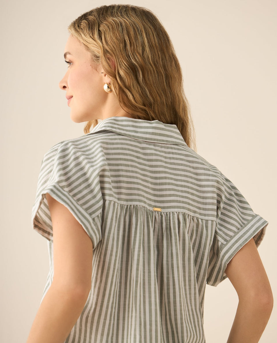 Camisa a rayas con recogido en hombros y posterior para mujer - Verde 34_613G032_VER170627_6