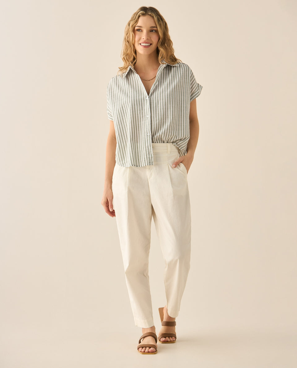 Camisa a rayas con recogido en hombros y posterior para mujer - Verde 34_613G032_VER170627_7
