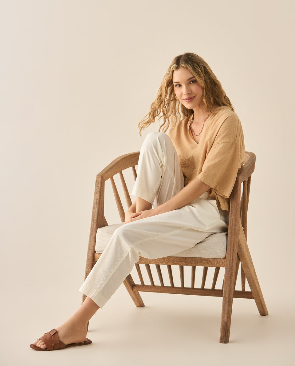 Camisa con escote en V para mujer - Beige 34_613G033_BEI151220_7
