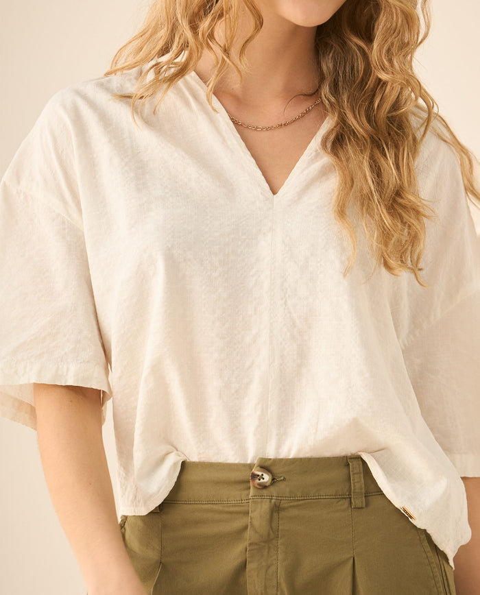 Camisa con escote en V para mujer - Blanco 34_613G033_BLA114202_0