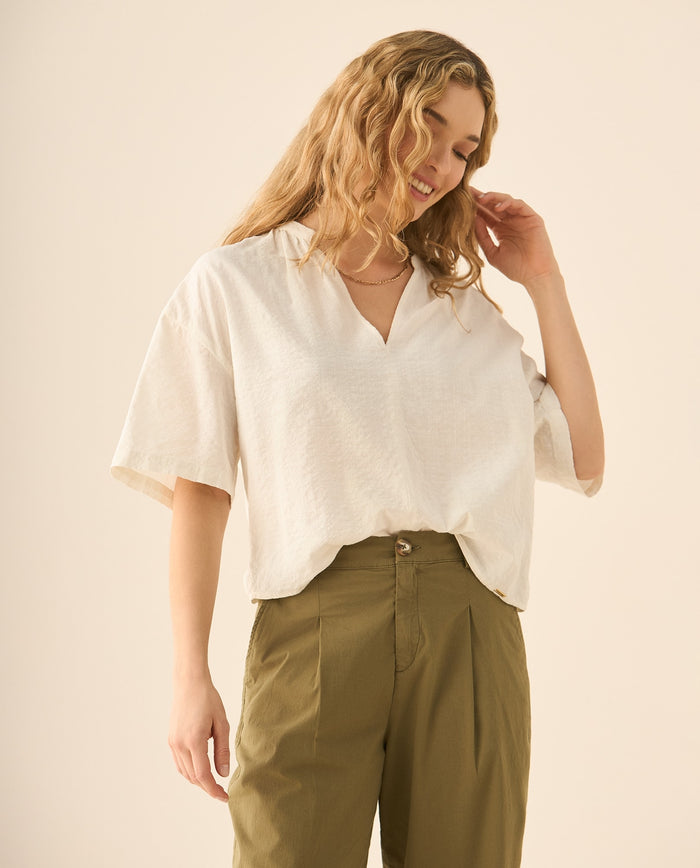 Camisa con escote en V para mujer - Blanco 34_613G033_BLA114202_3