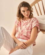 Camisa cuello bandeja con estampado de flores para mujer. - Rosa