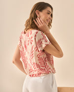 Camisa cuello bandeja con estampado de flores para mujer. - Rosa