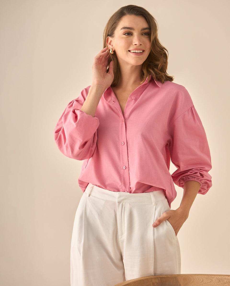 Camisa manga larga con recogido en los hombros para mujer - Rosa 34_613G037_ROS161715_3