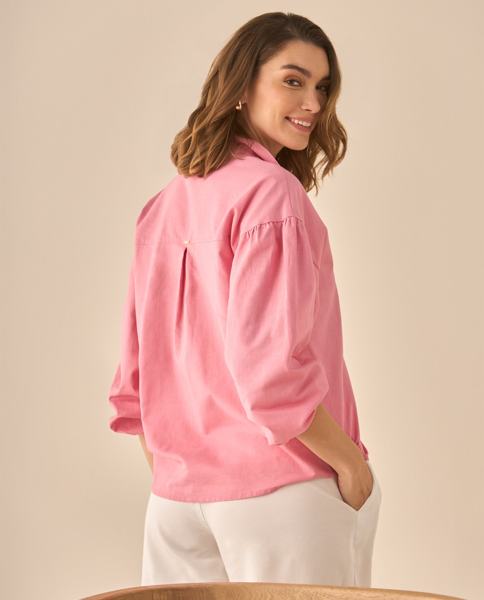 Camisa manga larga con recogido en los hombros para mujer - Rosa 34_613G037_ROS161715_4