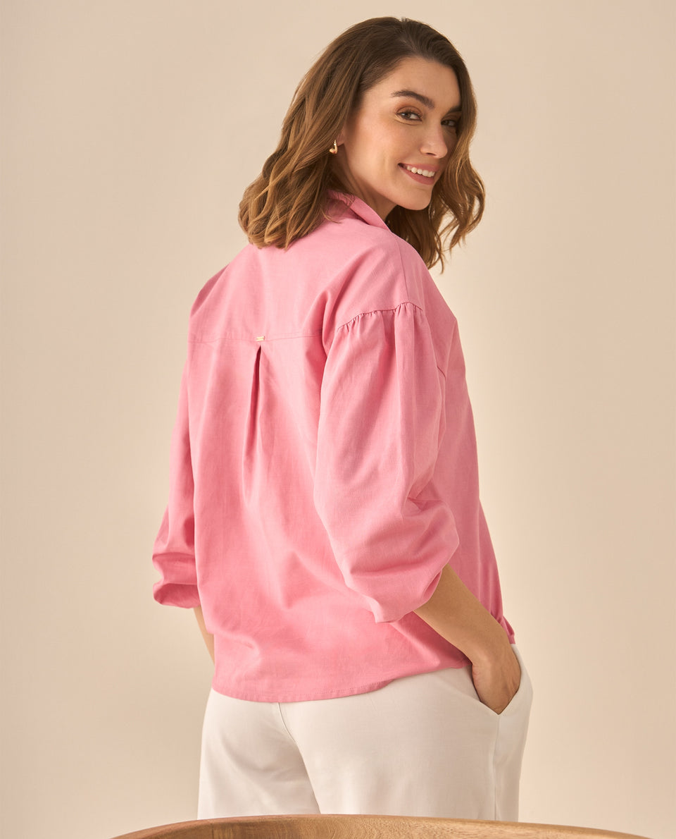 Camisa manga larga con recogido en los hombros para mujer - Rosa 34_613G037_ROS161715_4