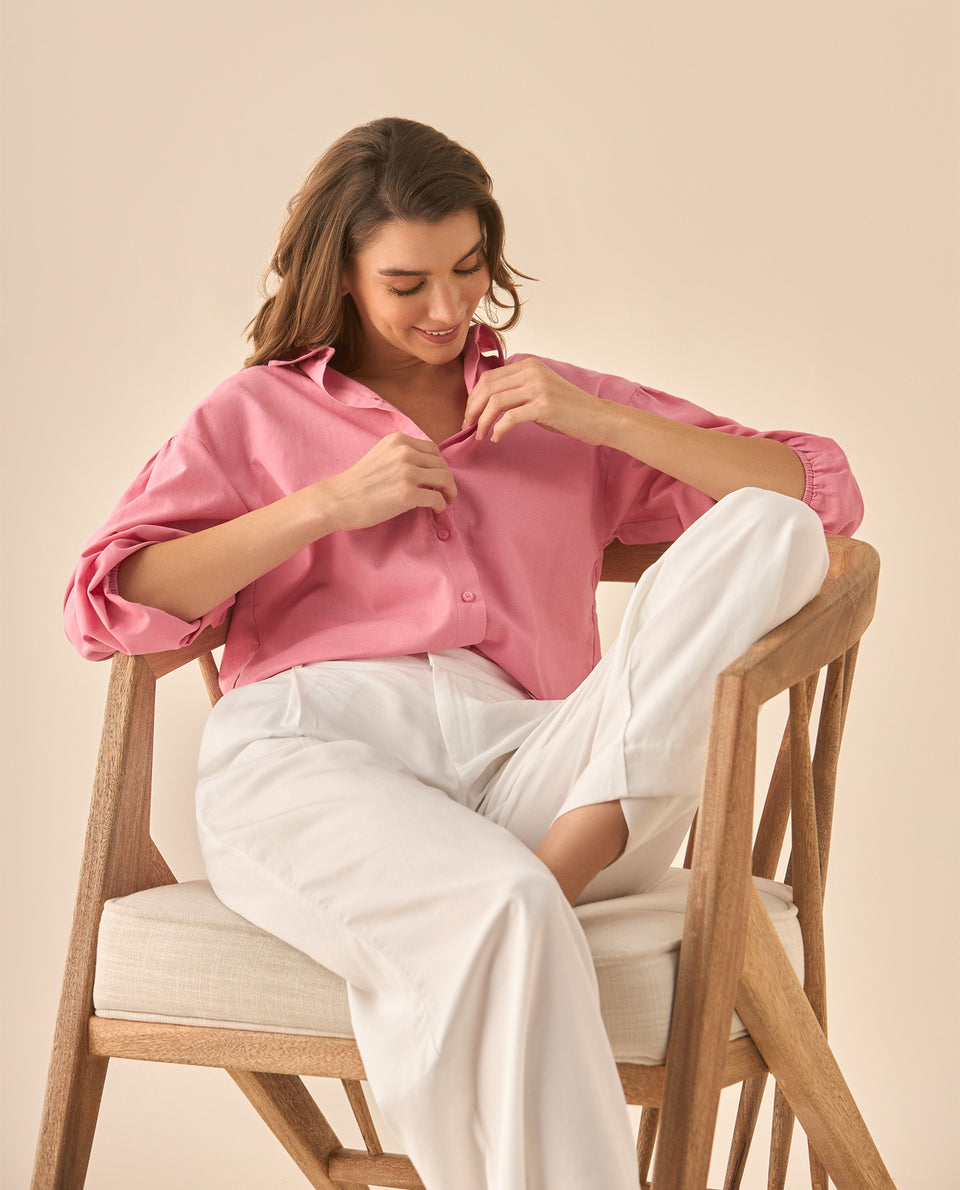 Camisa manga larga con recogido en los hombros para mujer - Rosa 34_613G037_ROS161715_6