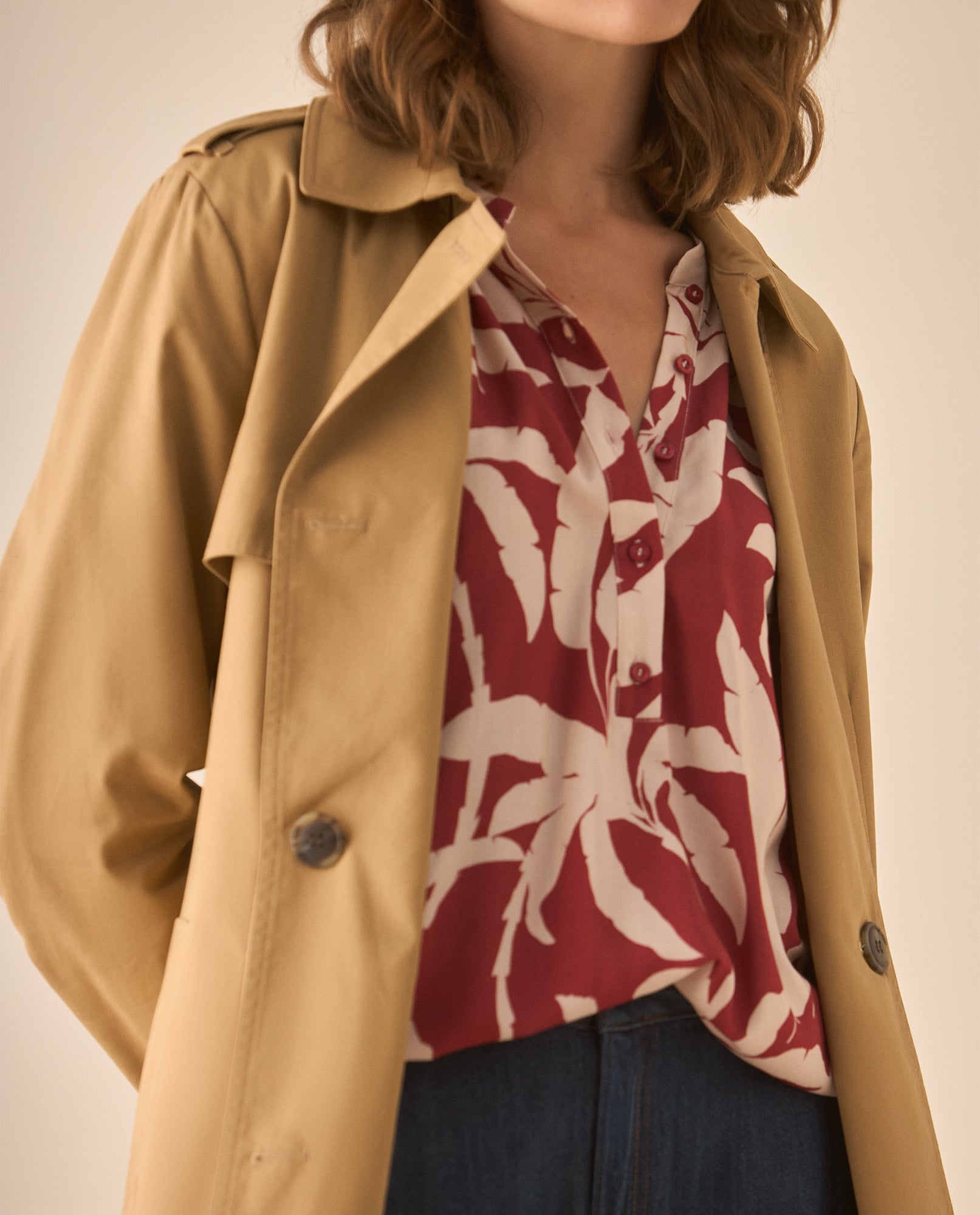 Camisa con media perilla de botones para mujer - Rojo 34_613G038_ROJ191652_6
