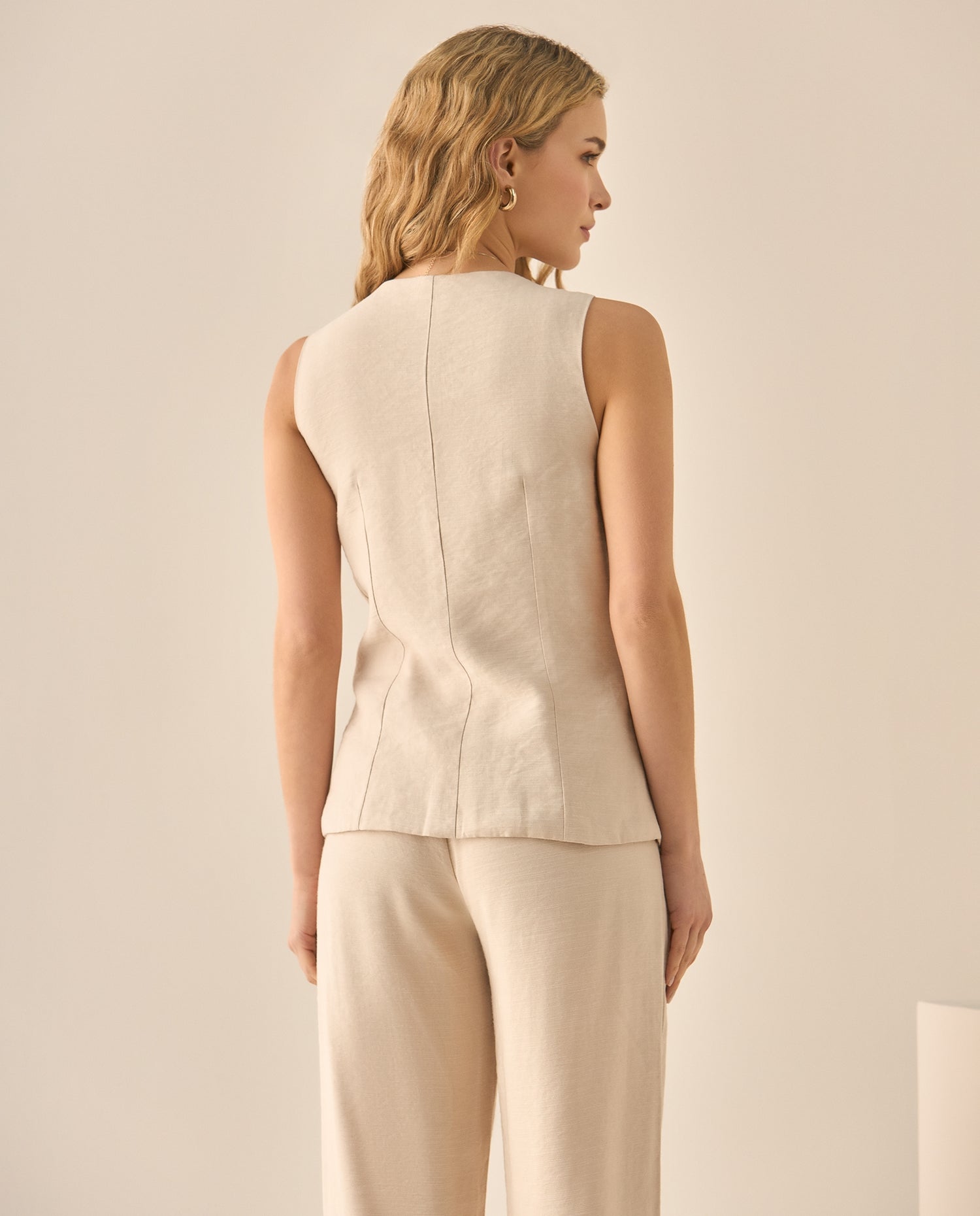 Camisa tipo chaleco con bolsillos de ribete para mujer  - Amarillo