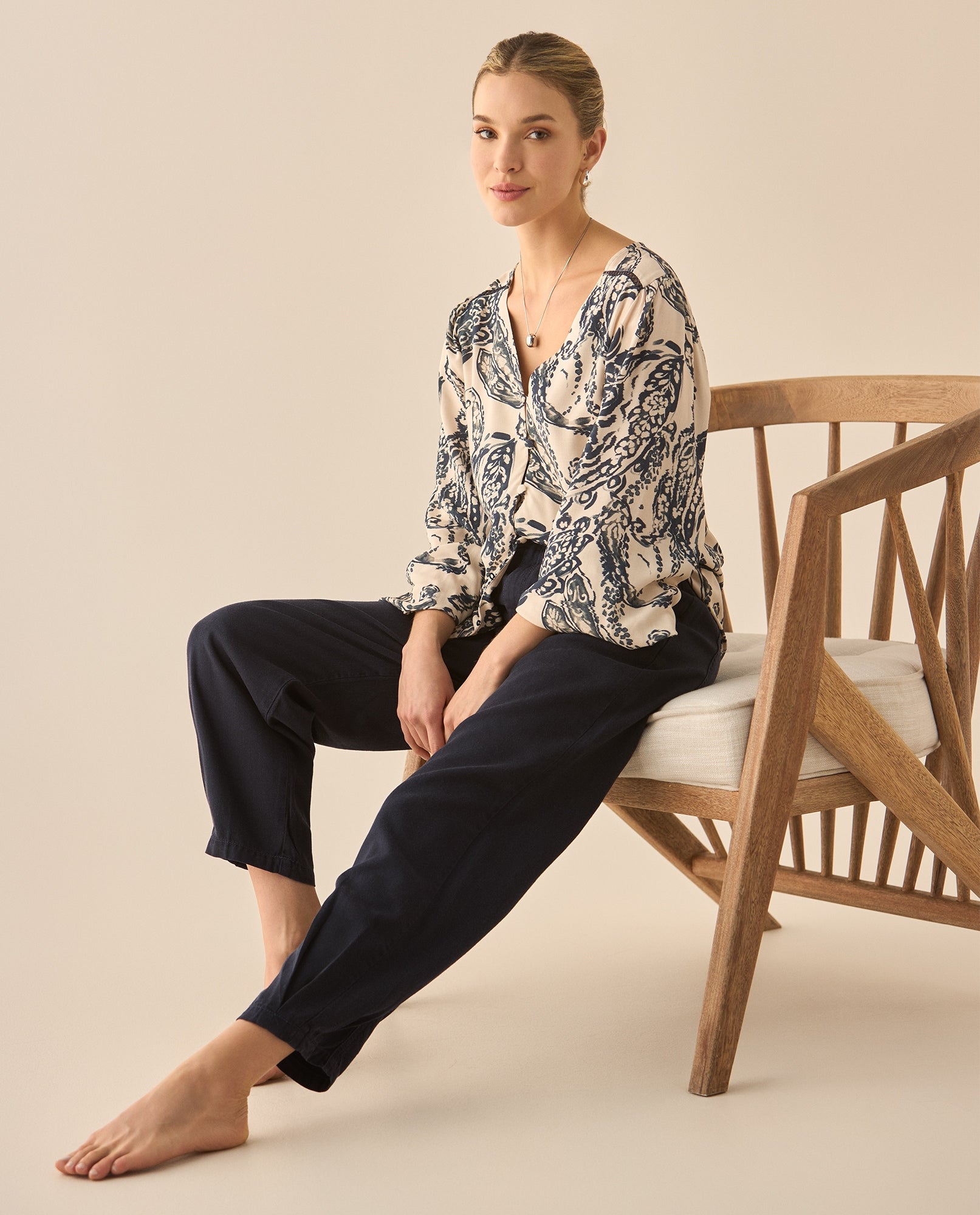 Camisa escote en V estampada para - Azul 34_613G048_AZU193923_5