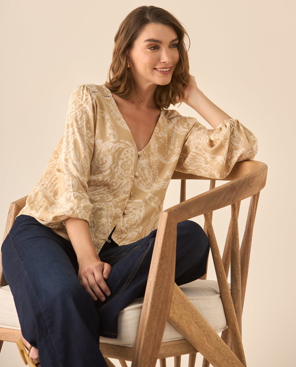 Camisa escote en V estampada para - Crudo 34_613G048_CRU125202_6