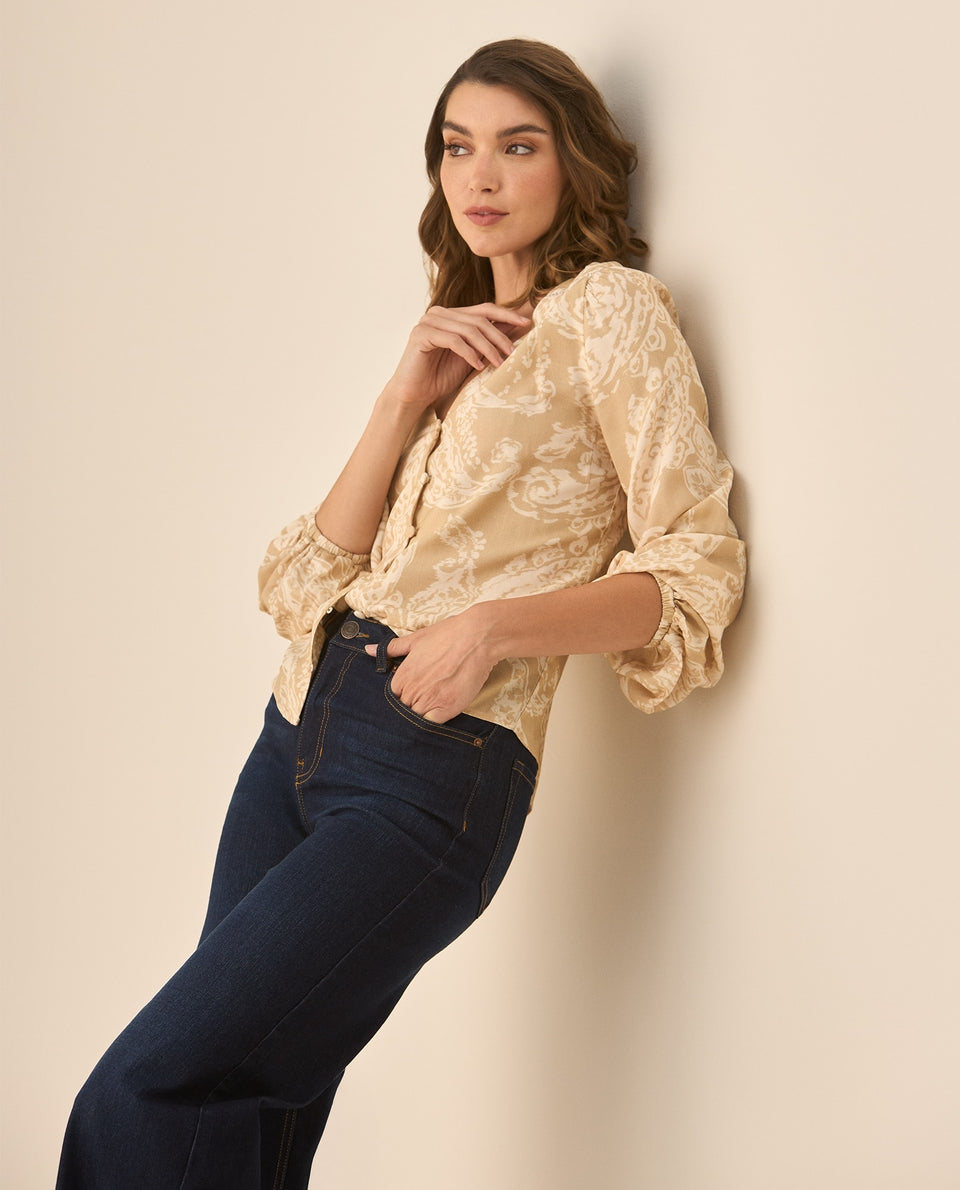 Camisa escote en V estampada para - Crudo 34_613G048_CRU125202_7