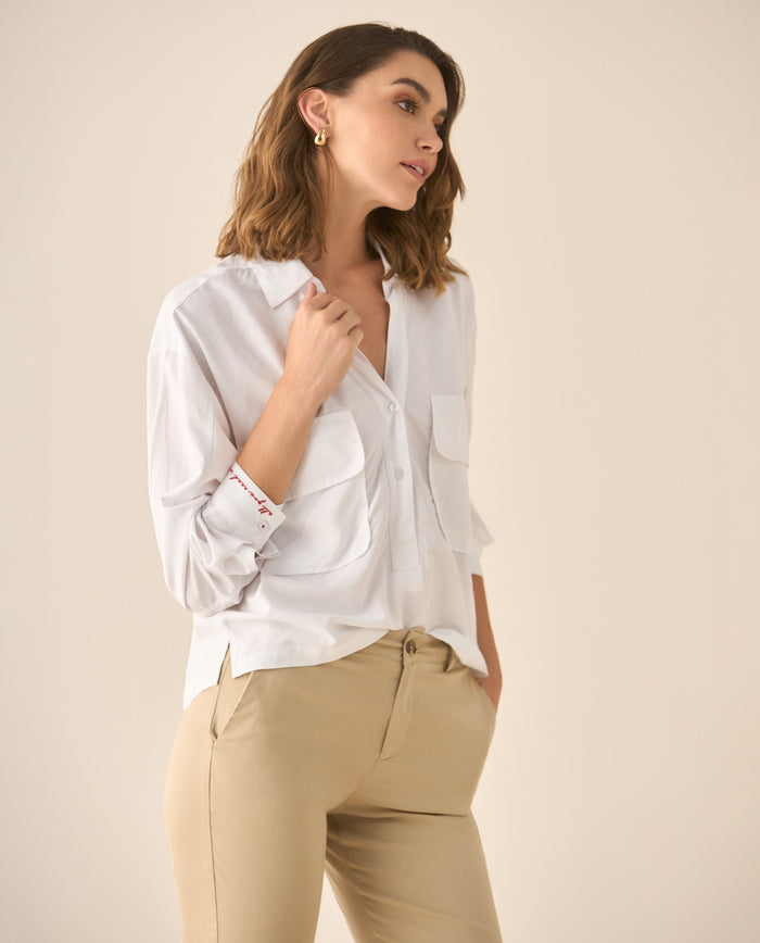 Camisa con detalle bordado en los puños para mujer - Crudo 34_613G051_CRU110602_0