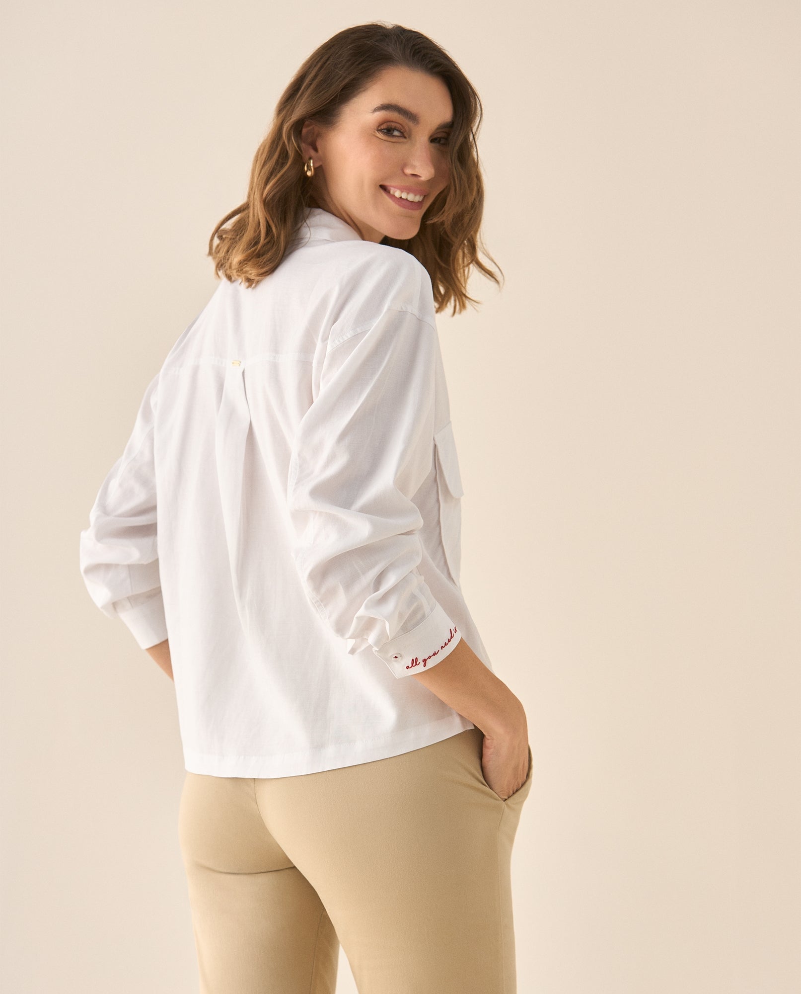 Camisa con detalle bordado en los puños para mujer - Crudo 34_613G051_CRU110602_6