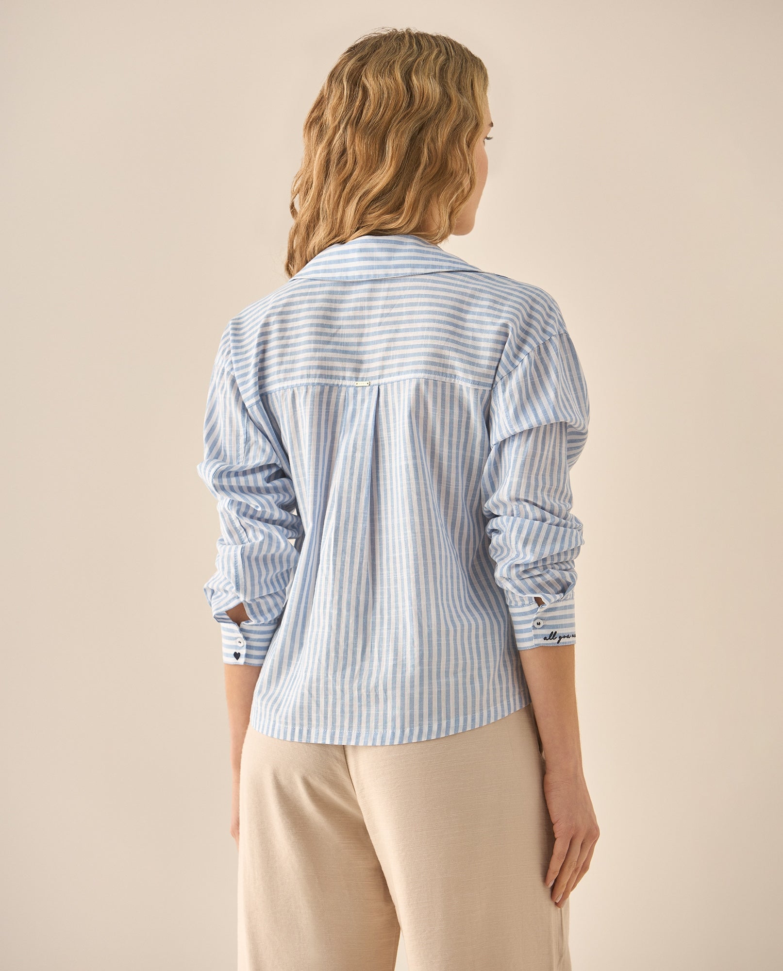 Camisa manga larga de diseño a rayas para mujer  - Azul 34_613G052_AZU153920_5