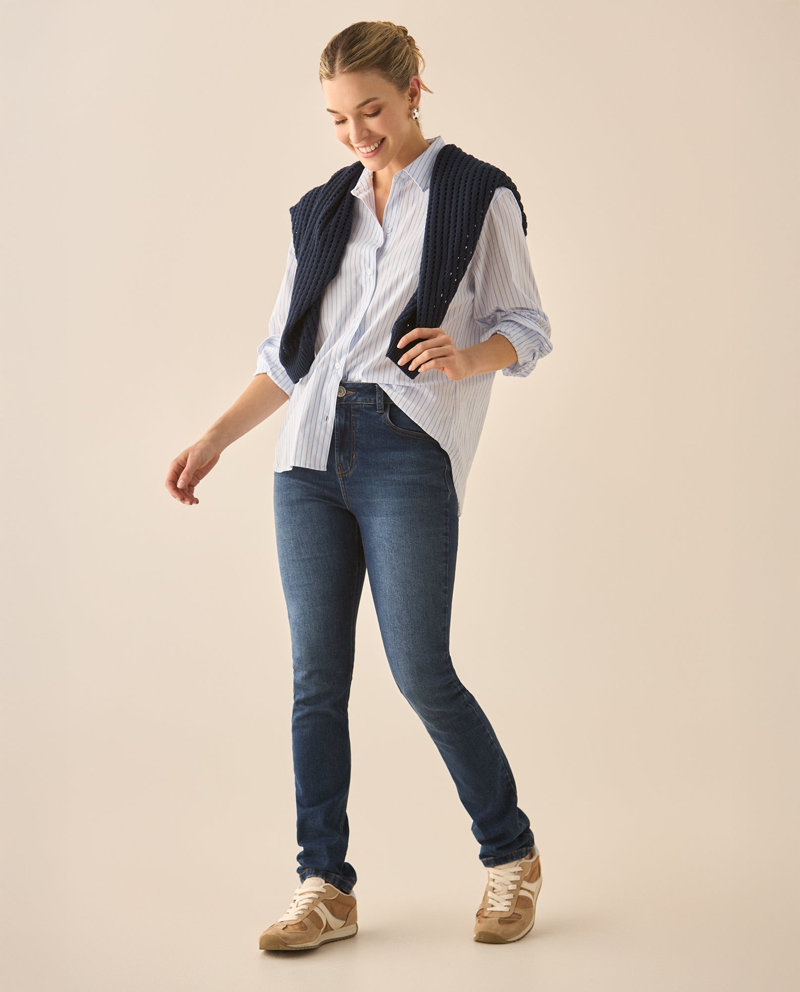 Camisa manga larga de diseño a rayas para mujer  - Blanco 34_613G060_BLA110601_5