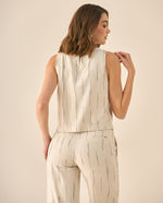 Camisa manga sisa cuello redondo para mujer  - Blanco