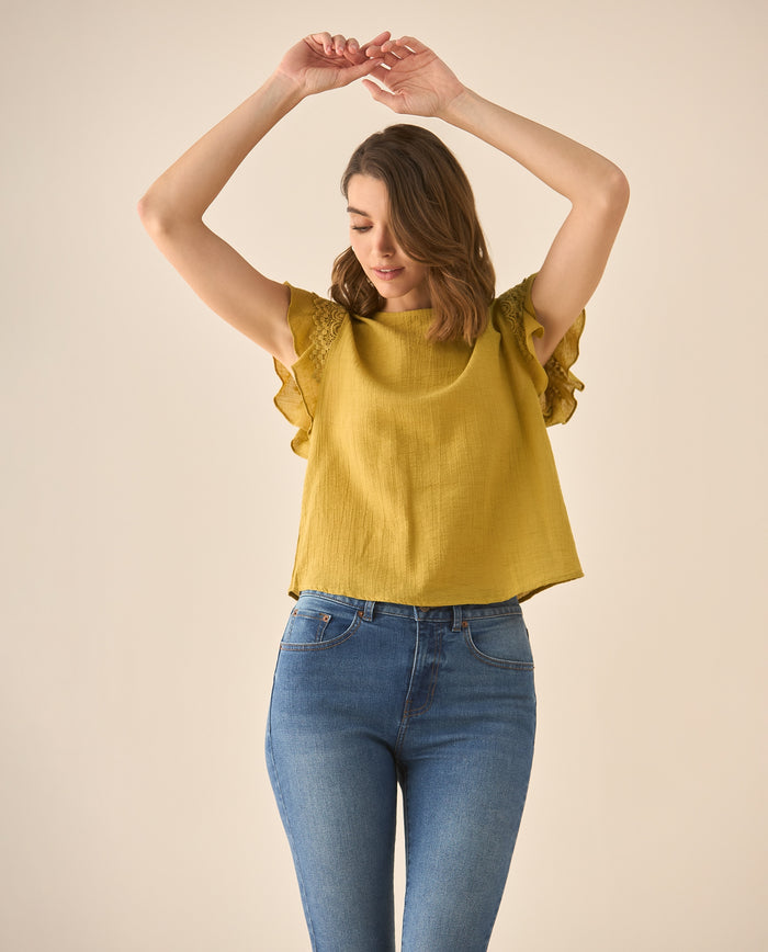 Camisa con bolero y tejido en mangas para mujer  - Verde 34_613G094_VER170836_3