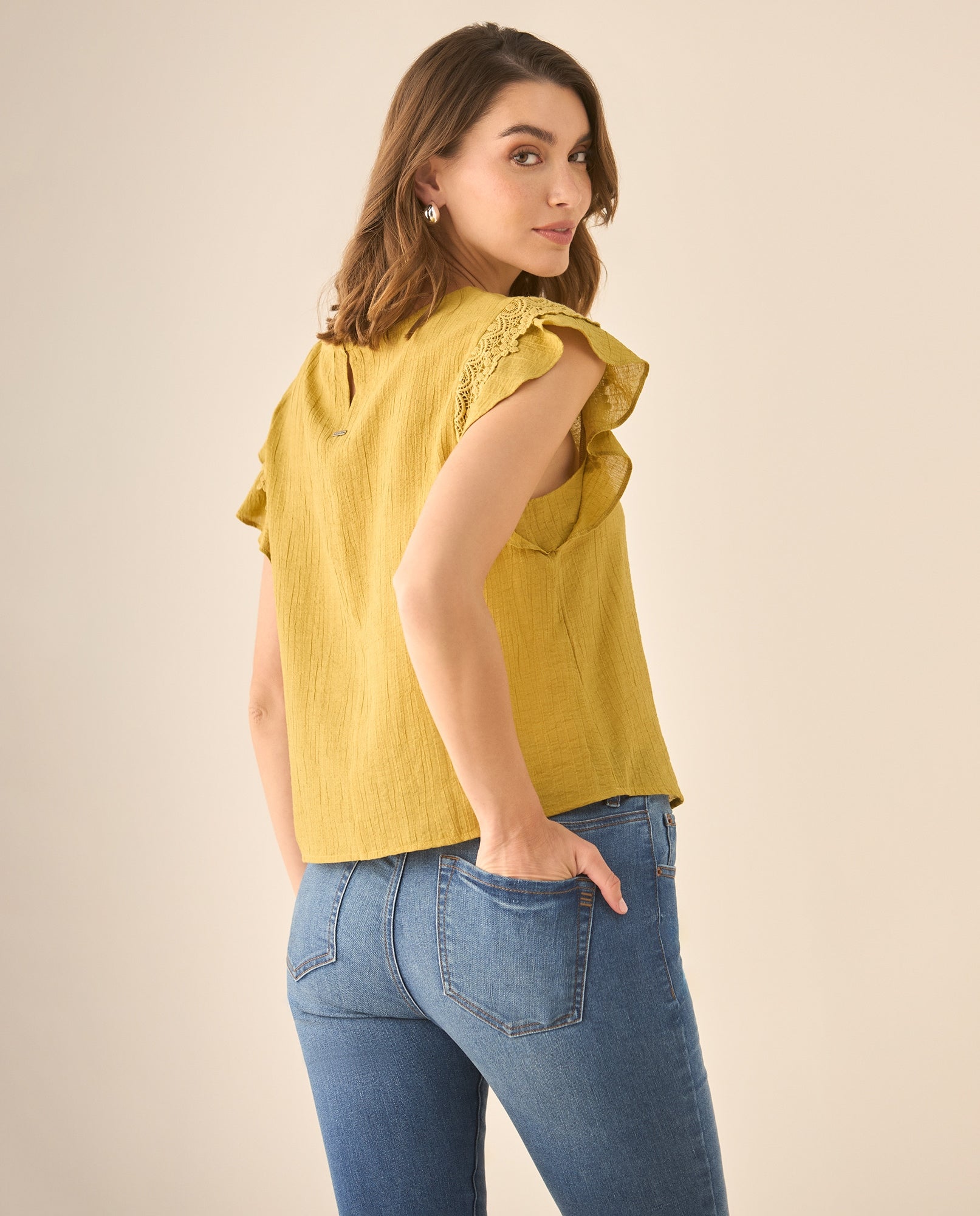 Camisa con bolero y tejido en mangas para mujer  - Verde 34_613G094_VER170836_5