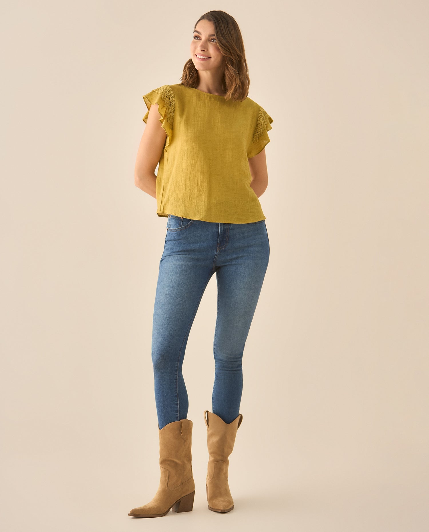 Camisa con bolero y tejido en mangas para mujer  - Verde