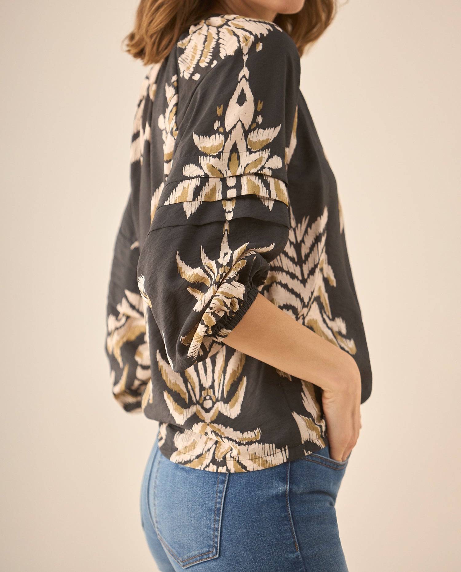 Camisa manga larga amplia con detalle de tablas para mujer  - Negro