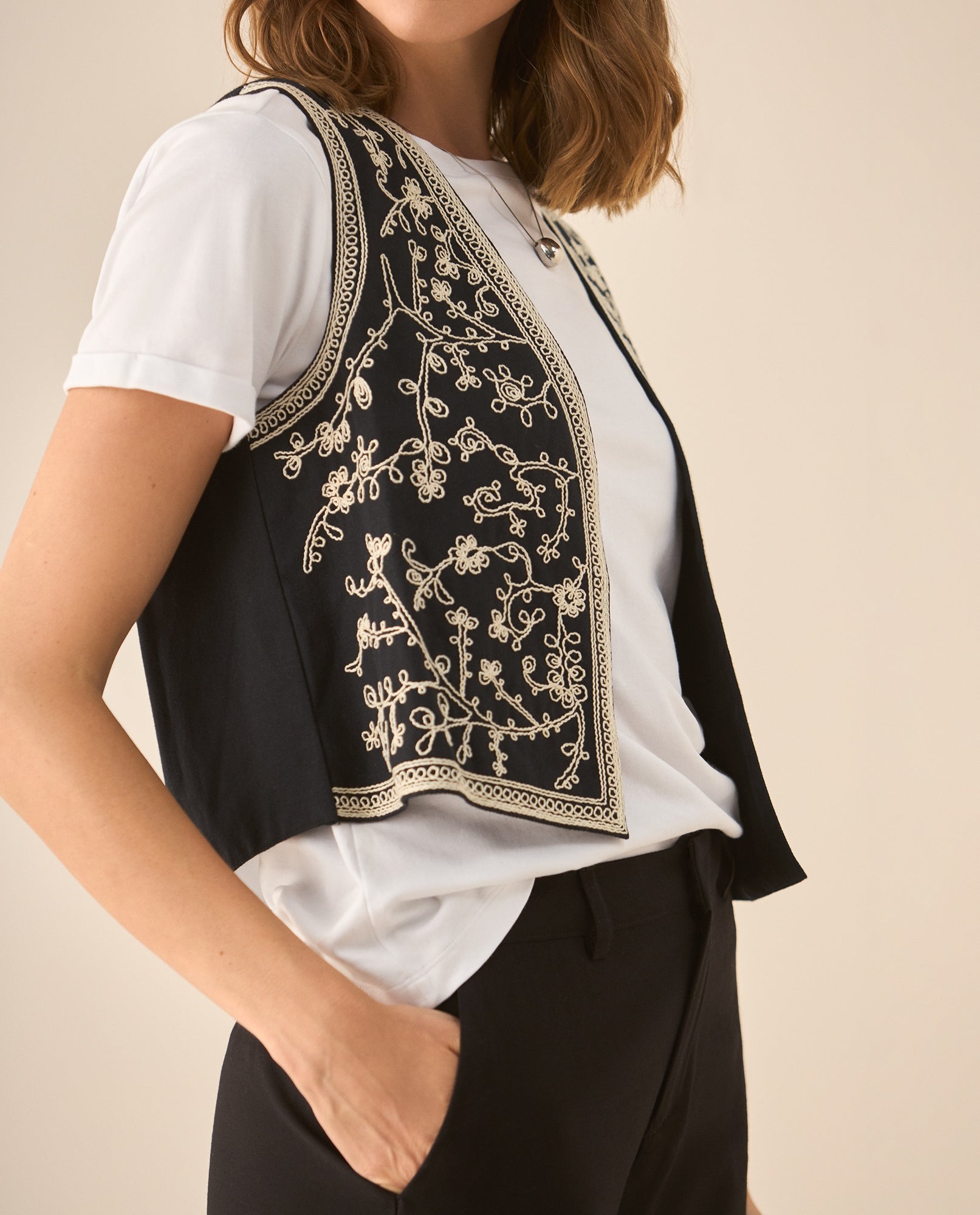 Camisa tipo chaleco para mujer - Negro 34_613G200_NEG193909_4