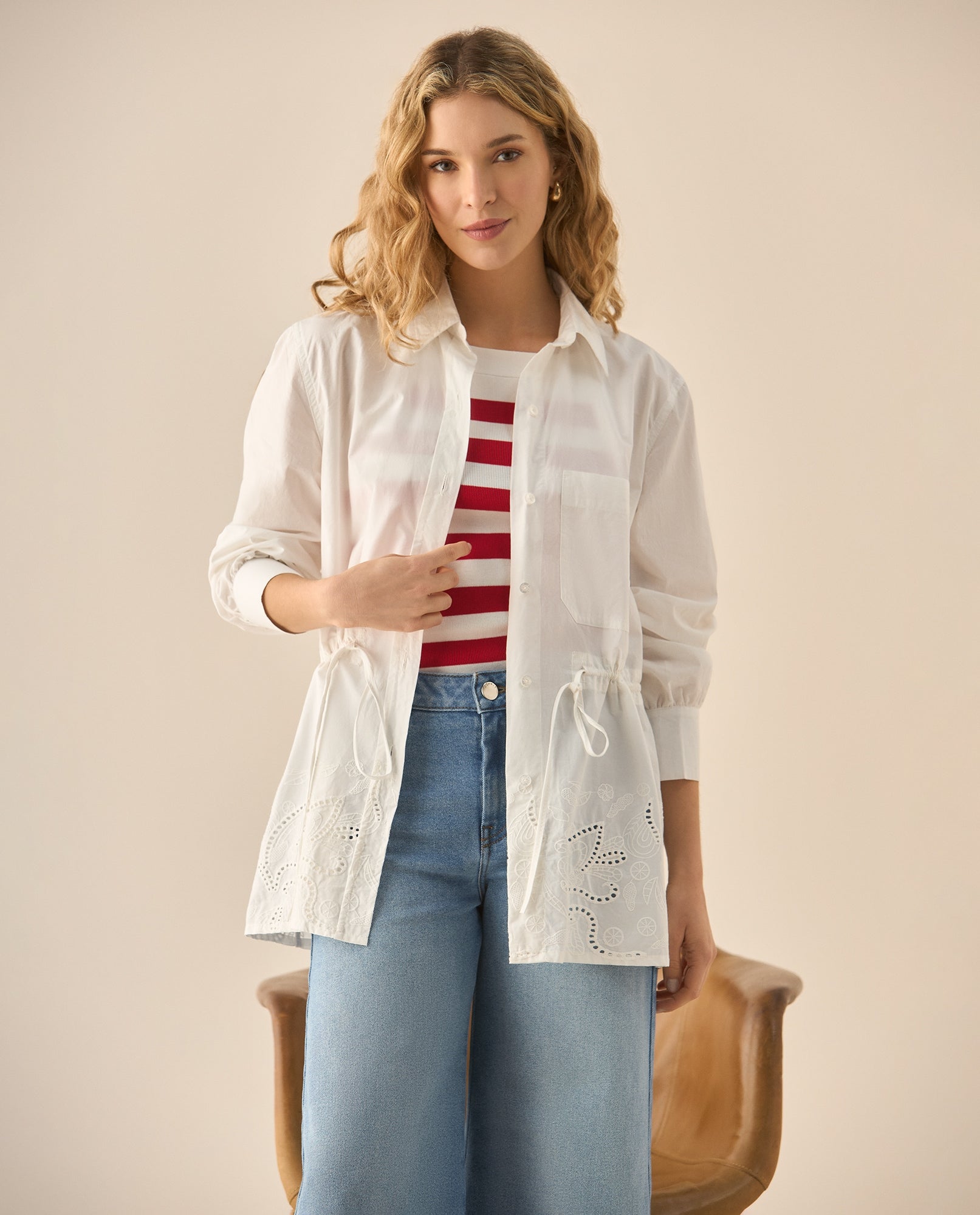 Camisa manga larga con bordado para mujer  - Blanco 34_613G215_BLA114202_3