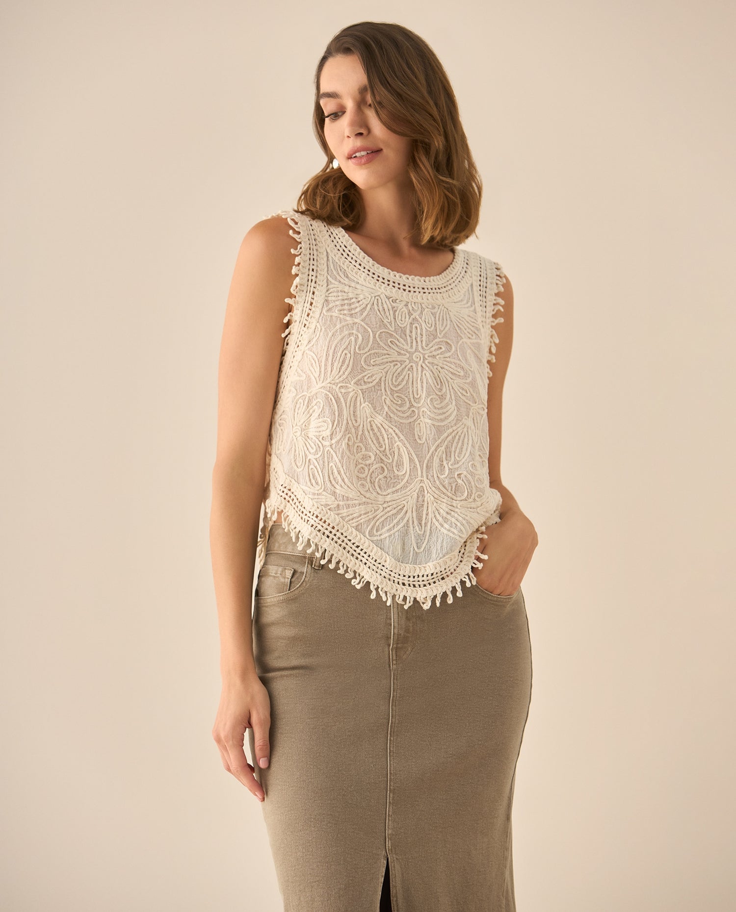 Camisa manga sisa tejida para mujer - Crudo