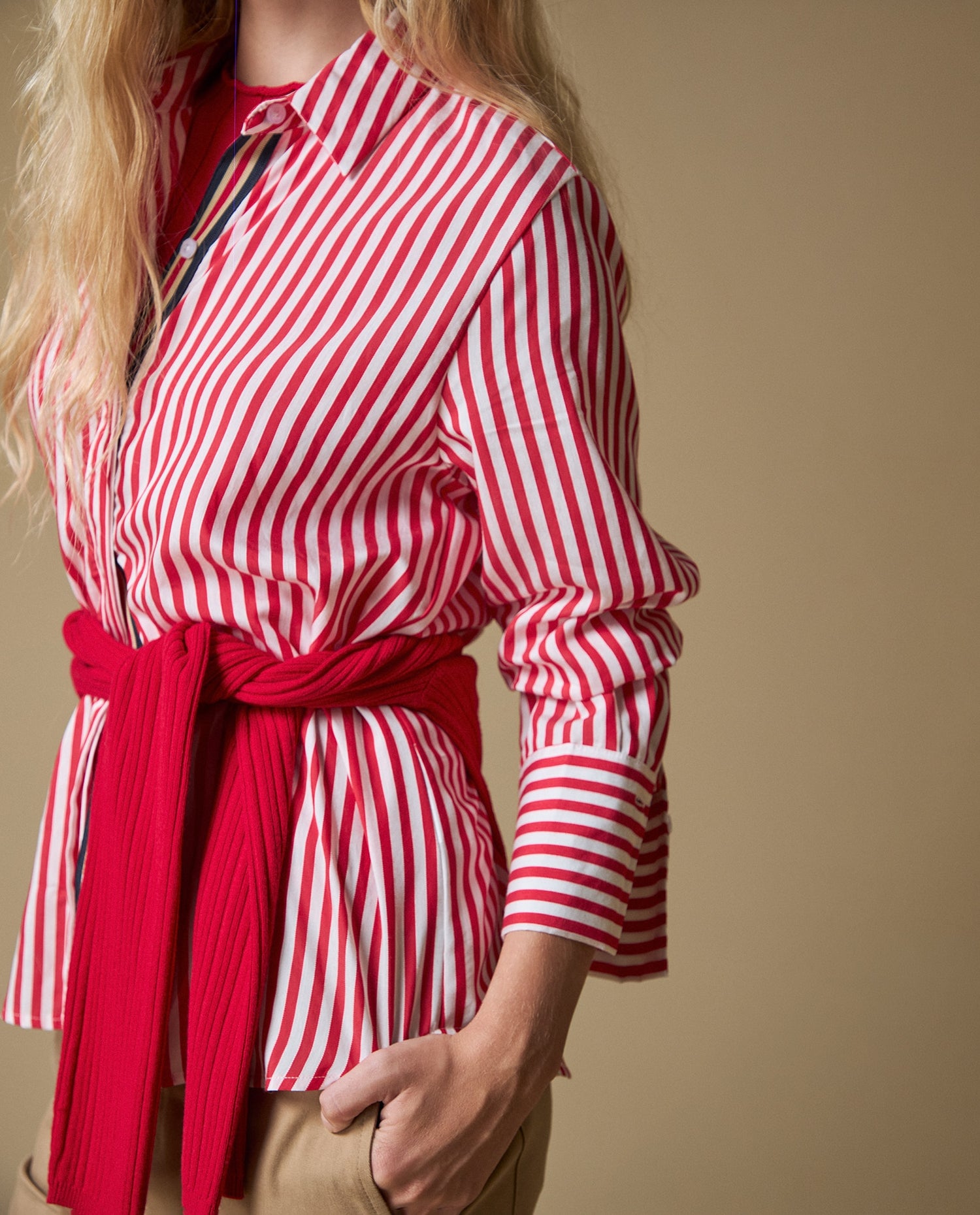 Camisa M/L a Rayas Esprit - Blanco