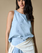 Camisa manga sisa cuello redondo - Azul