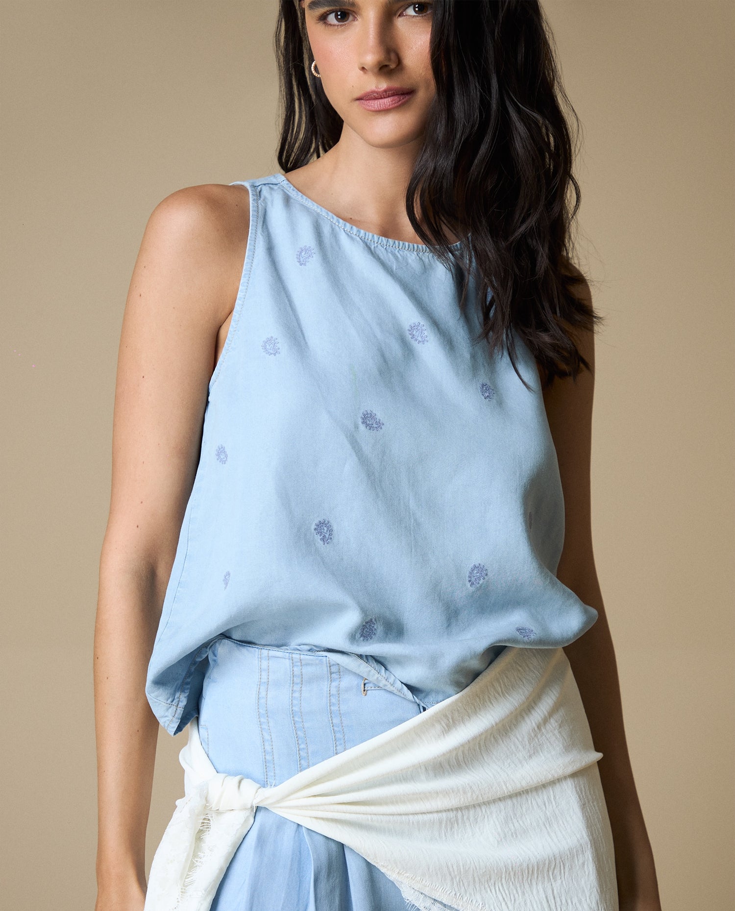 Camisa manga sisa cuello redondo - Azul
