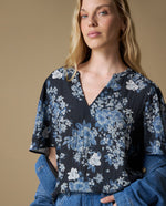 Camisa Manga Corta Floral - Azul