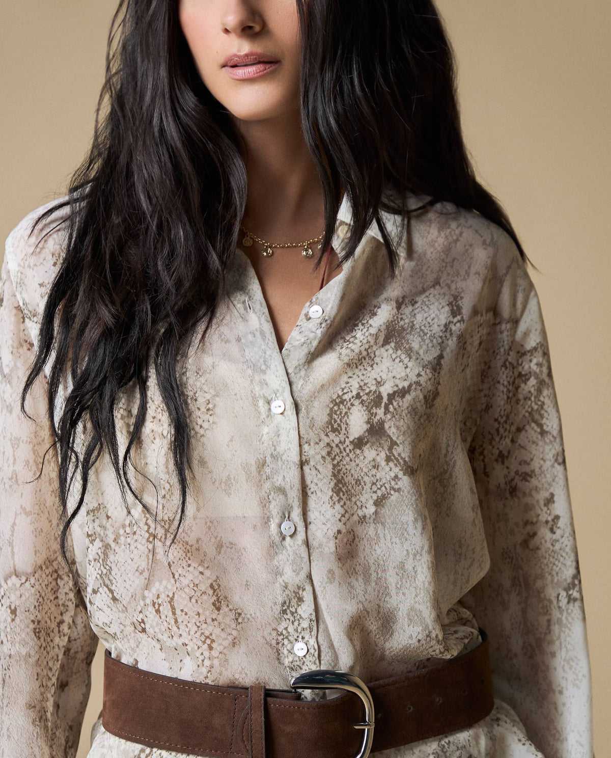Camisa manga larga estampado serpiente - Beige 34_613H050_BEI151307_4