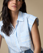 Camisa M/C Rayas Azules - Crudo