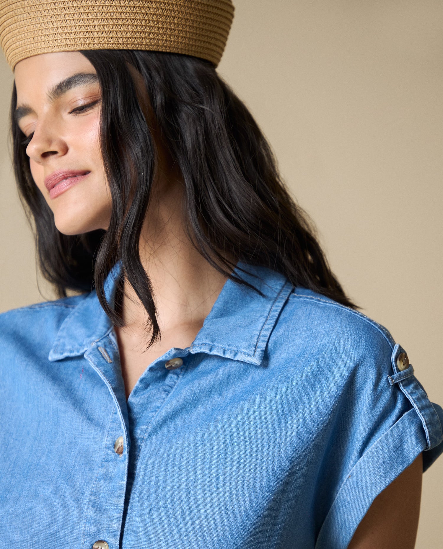 Camisa manga corta denim ligero - Azul