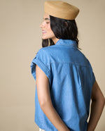 Camisa manga corta denim ligero - Azul