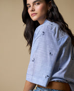 Camisa Manga 3/4 Bordada - Azul