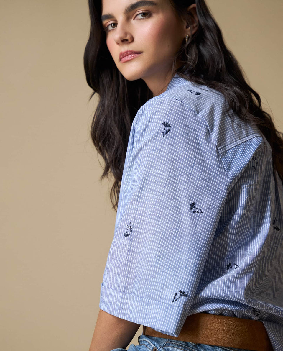 Camisa de rayas con bordado floral - Azul 34_613H060_AZU194015_4