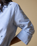 Camisa Manga 3/4 Bordada - Azul