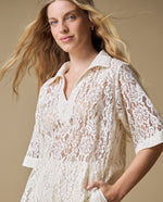 Camisa manga larga encaje floral - Crudo