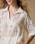 Camisa manga larga encaje floral - Crudo