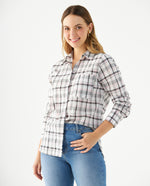 Camisa con diseño a cuadros para mujer - Crudo