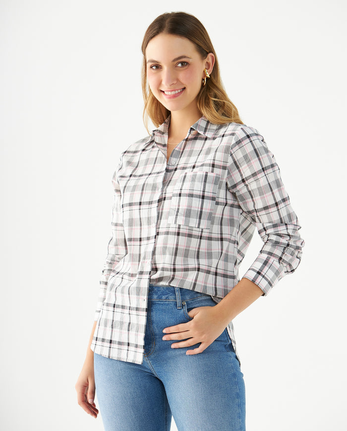 Camisa con diseño a cuadros para mujer - Crudo 34_615F003_CRU110602_0