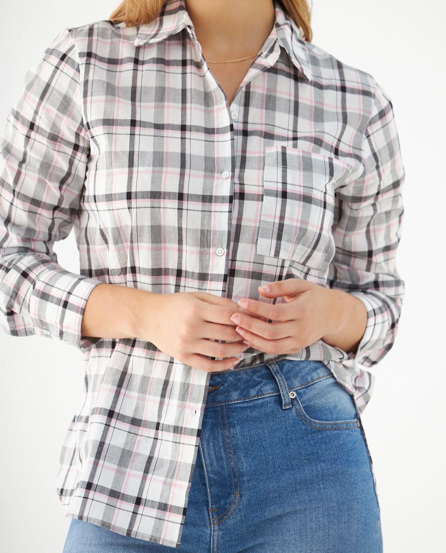 Camisa con diseño a cuadros para mujer - Crudo