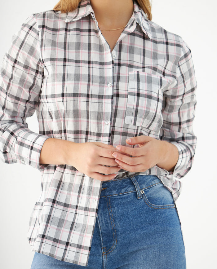 Camisa con diseño a cuadros para mujer - Crudo 34_615F003_CRU110602_3