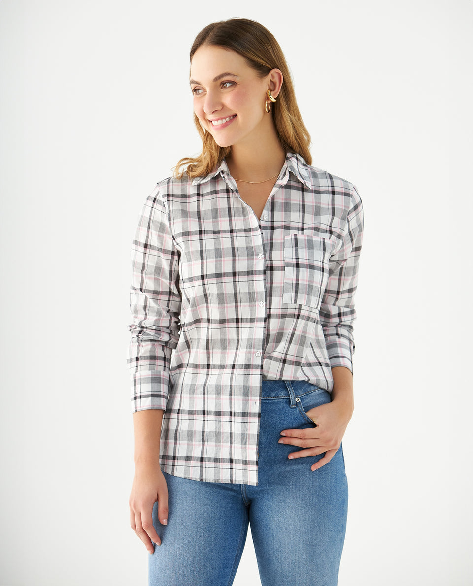 Camisa con diseño a cuadros para mujer - Crudo 34_615F003_CRU110602_4