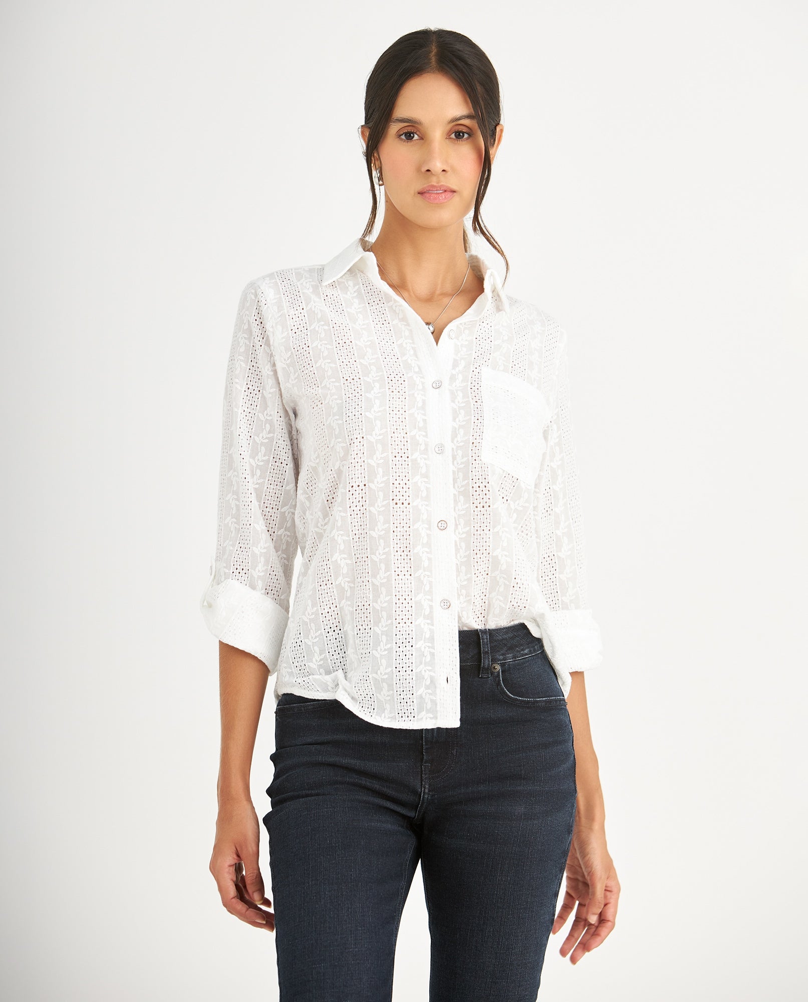 Camisa con detalles desagujados para mujer - Crudo 34_615F028_CRU111001_0