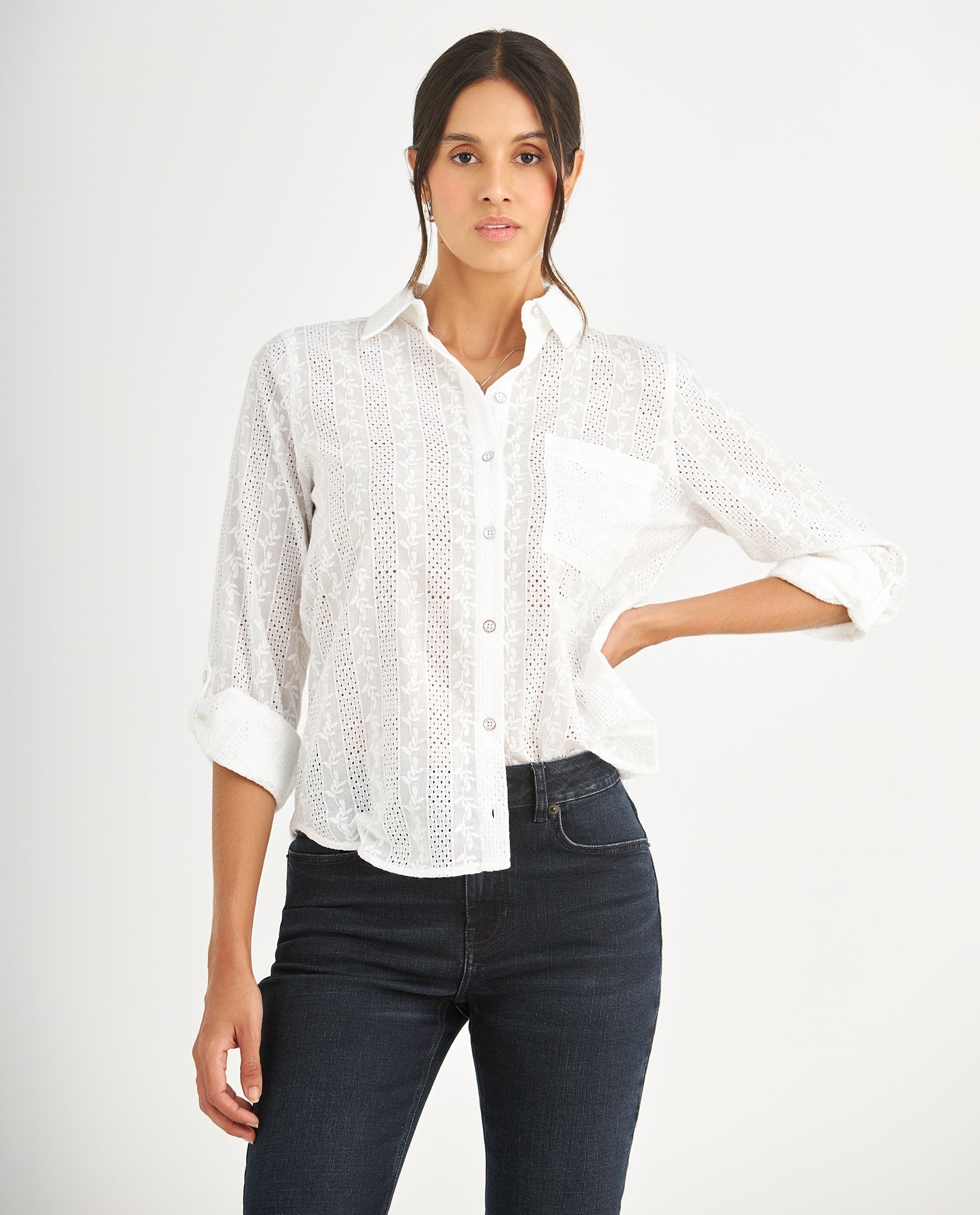 Camisa con detalles desagujados para mujer - Crudo 34_615F028_CRU111001_5